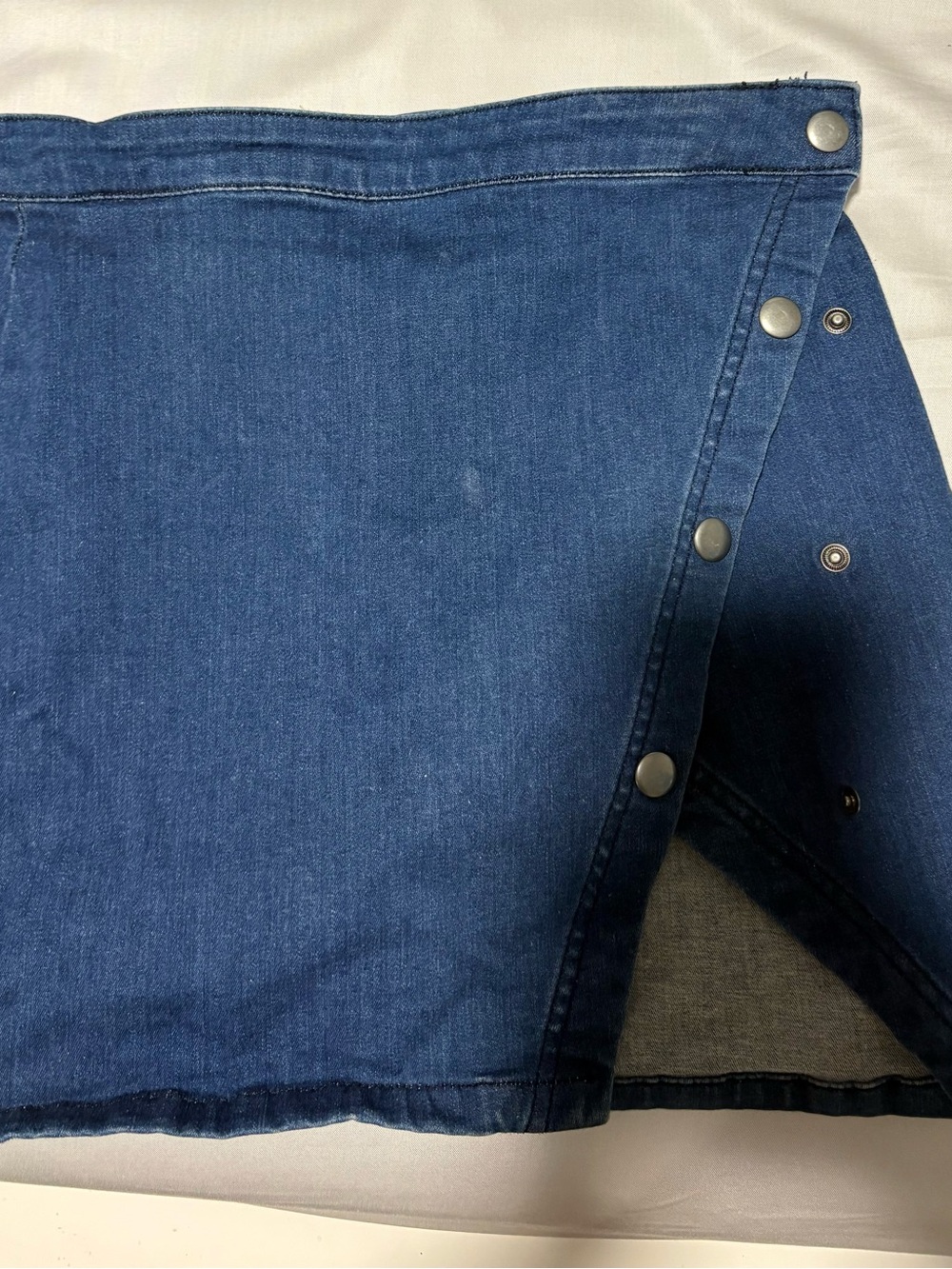 We The Free Asymmetrical Blue Denim Snap Skirt
